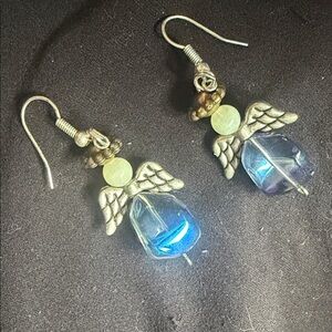 Silver and Clear  Angel Wing Earrings